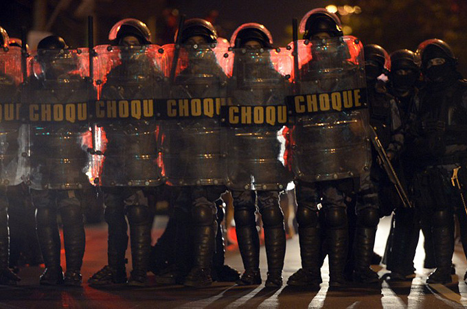 Riot police in Rio, Brazil