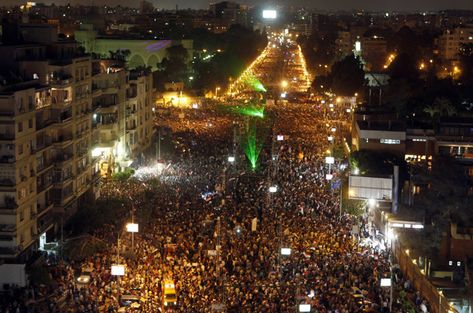 A general view of a protest against Mursi and the Muslim Brotherhood in front of El-Thadiya presidential palace in Cairo