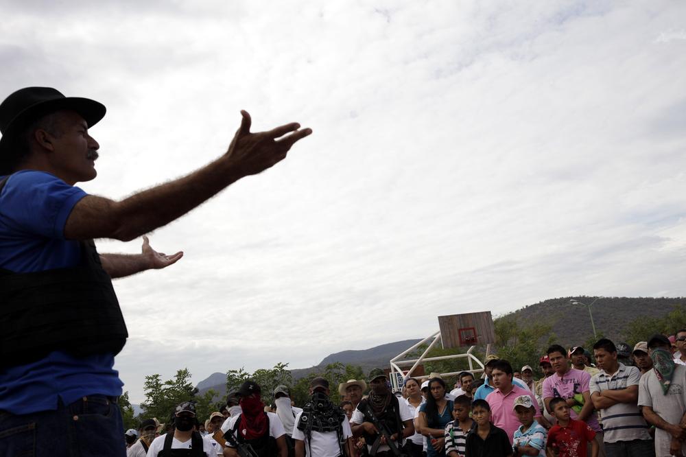<p>On December 29, Manuel Mirel - the leader of the Michoacan militia - harangued people in Churumuco after his forces took the town.</p>