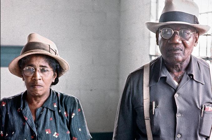 A 1965 photograph of a couple in the Mississippi Delta arriving to register to vote [Copyright: Mary Elizabeth King]