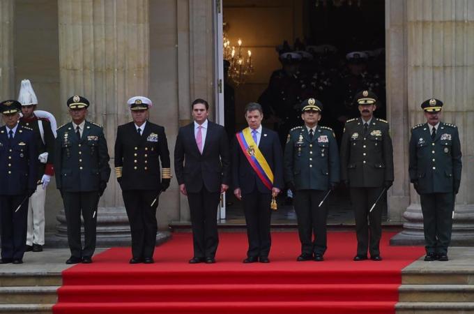 Colombian President Juan Manuel Santos was inaugurated at the National Congress on August 7. [AFP]