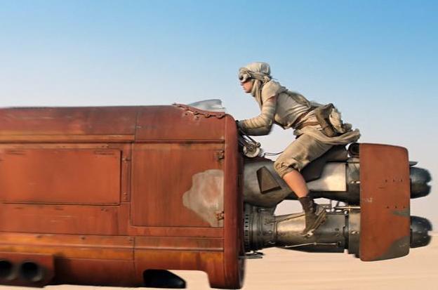 The trailer opens with a 'Lawrence of Arabia' shot of a young woman on a speeder bike, writes Crighton [AP]