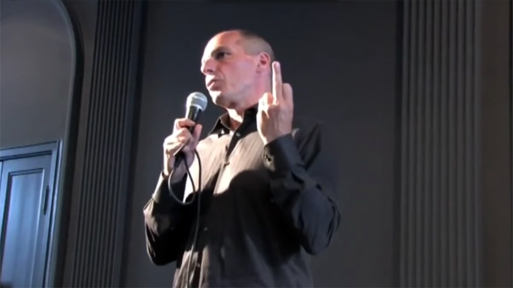 yanis varoufakis finger / screen grab from youtube video