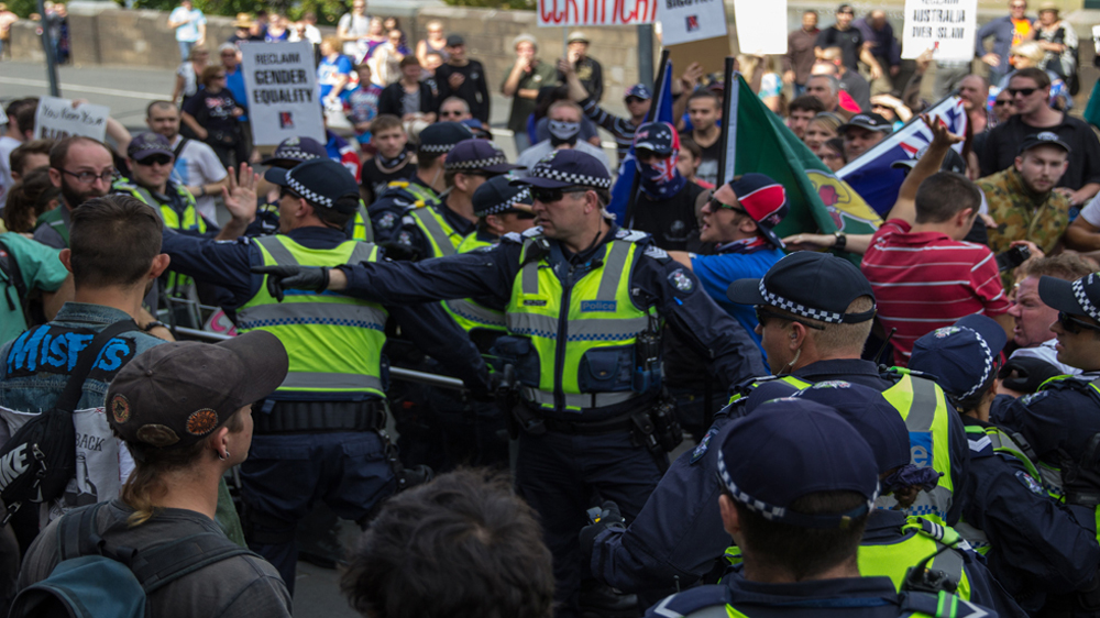 Violent scuffles broke out at times as the groups clashed [Snehargho Ghosh/Al Jazeera]