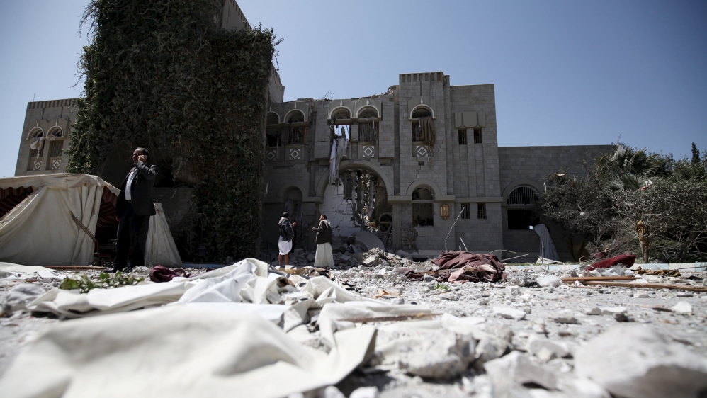 The residence of Yemen's former President Ali Abdullah Saleh is seen after it was hit by air strikes [REUTERS/Mohamed al-Sayaghi]