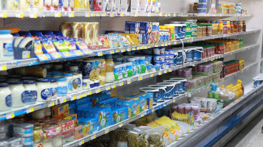 Food items are seen in a supermarket in Doha