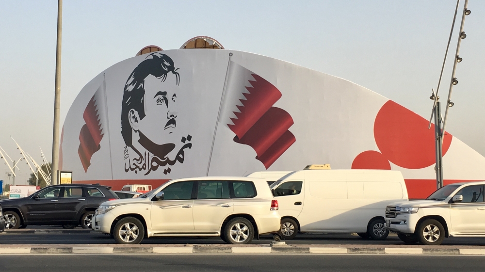 'Tamim the Glorious' was drawn by a local artist and has spread all over the city [Cajsa Wikstrom/Al Jazeera]
