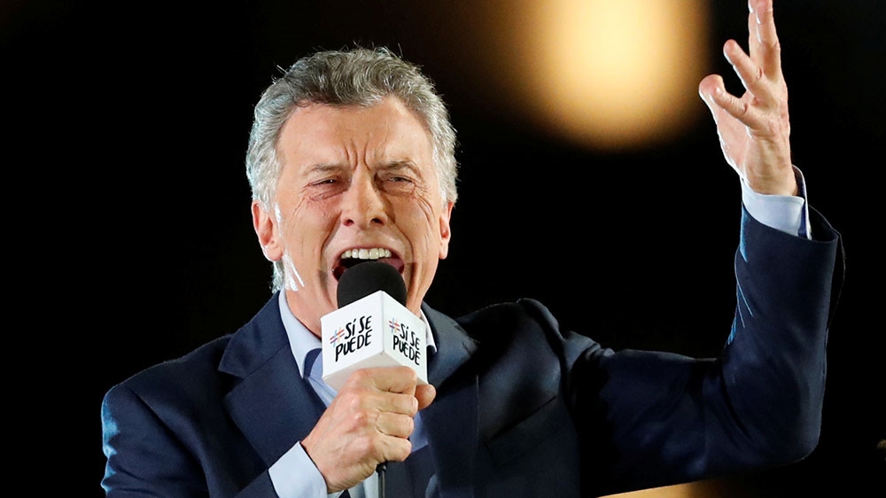 Argentina’s president and current presidential candidate Mauricio Macri speaks during a closing campaign rally in Cordoba, Argentina