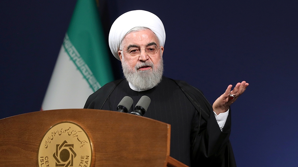 In this photo released by the official website of the office of the Iranian Presidency, President Hassan Rouhani speeches before the heads of banks, in Tehran, Iran, Thursday, Jan. 16, 2020. Iran''s pr