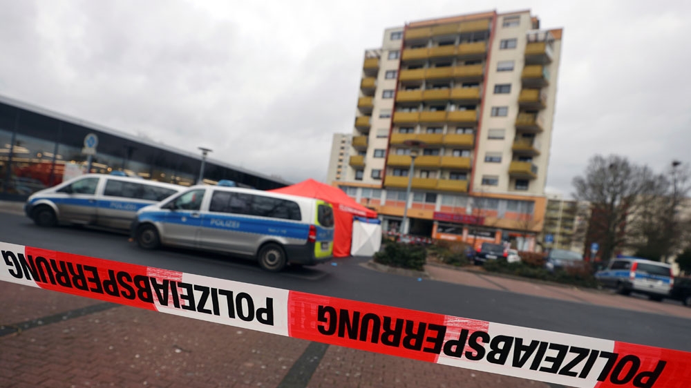 General view of one of the crime scenes, following a shooting in Hanau
