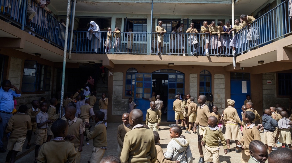 Children play at the Damascus primary school in the Nairobi slum of Korogocho