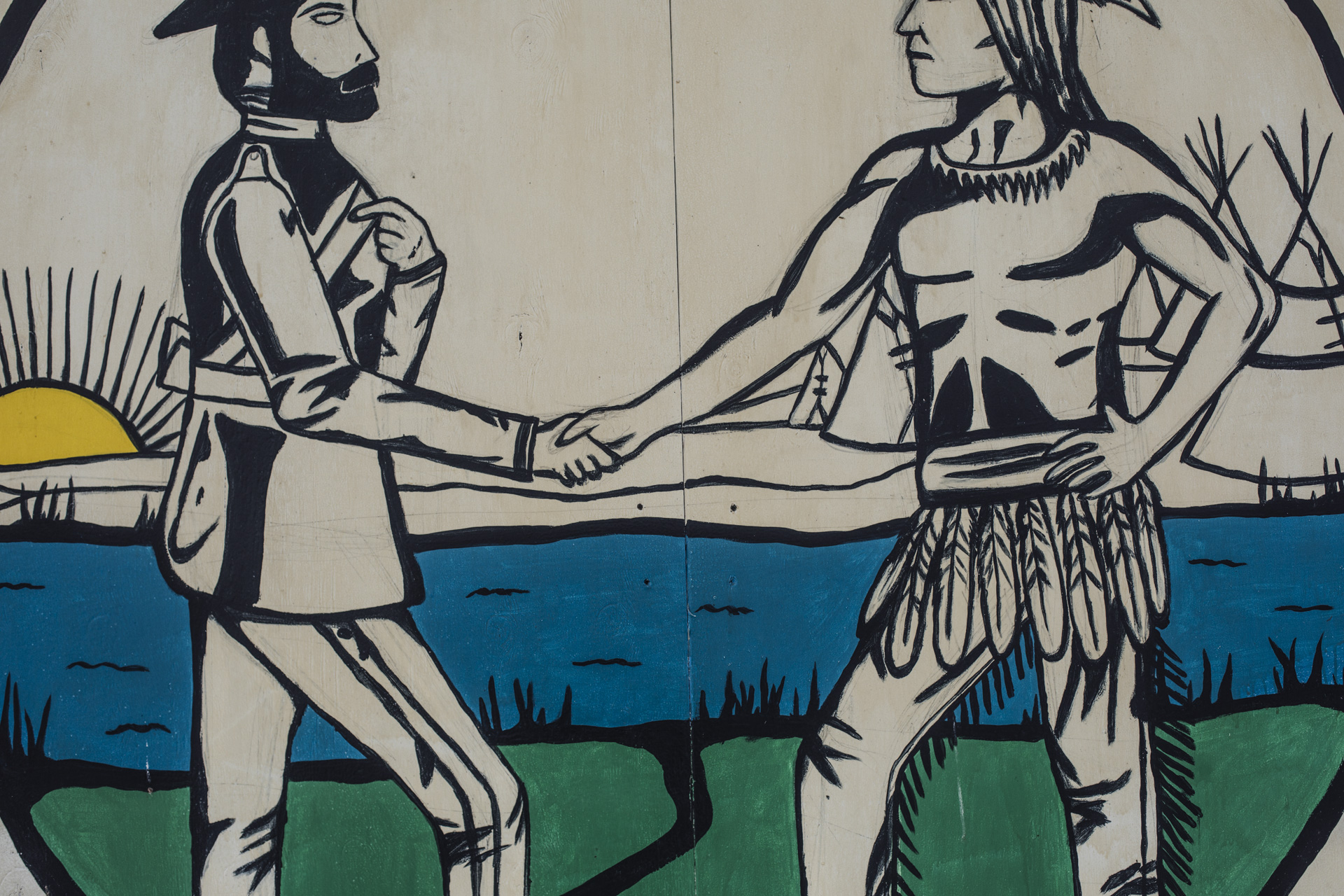 A detail from a billboard commemorating the signing of the treaty in Saddle Lake