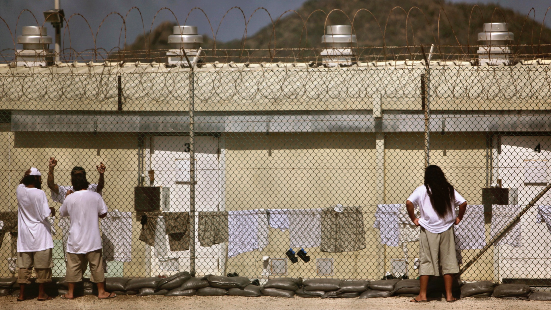 Detainees in an open-air yard at the detention facility in Guantanamo Bay, in 2009