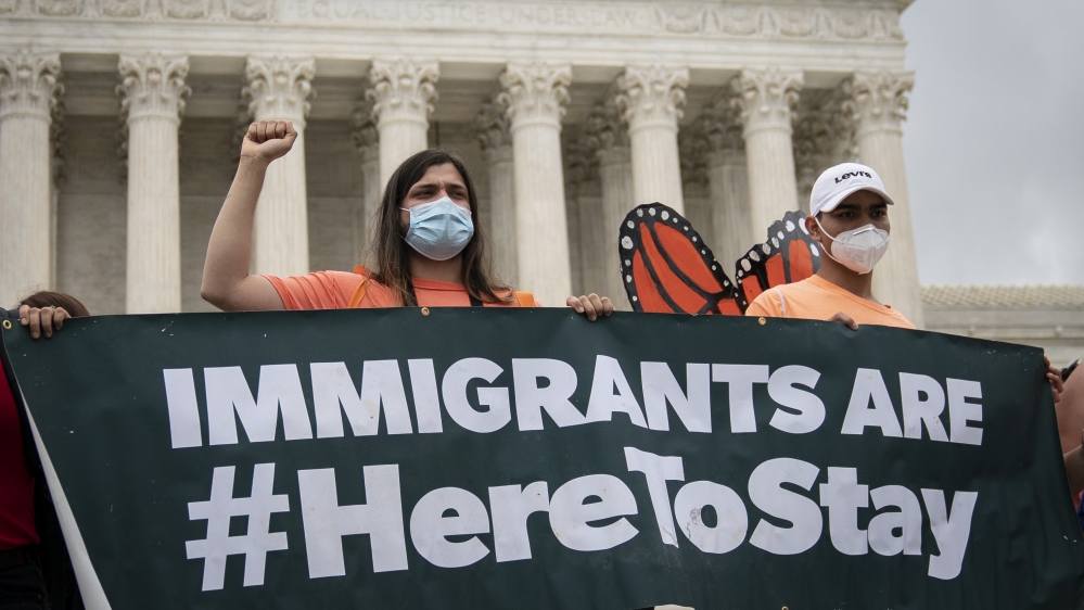 DACA recipients and their supporters rallying outside the US Supreme Court on June 18 in Washington, DC