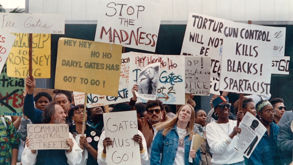 In March 1991, demonstrators called for the resignation of then-Los Angeles Police Chief Daryl Gates who was best known for his controversial handling of the Rodney King beating and 1992 race riots
