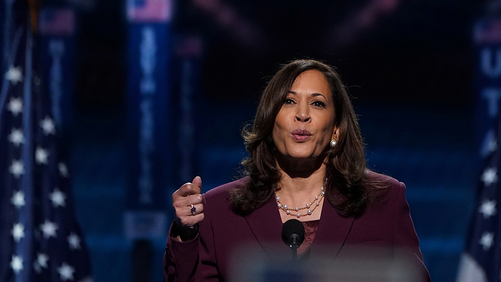 U.S. Senator Kamala Harris (D-CA) accepts the Democratic vice presidential nomination during an acceptance speech delivered for the largely virtual 2020 Democratic National Convention from the Chase C