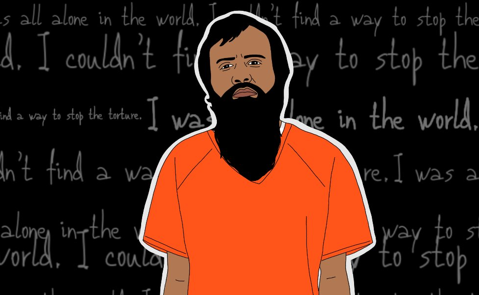 Mohammed al-Qahtani's case is unusual because there is no dispute the US government mercilessly tortured him [Illustration by Shereen Masoud-Jointe]
