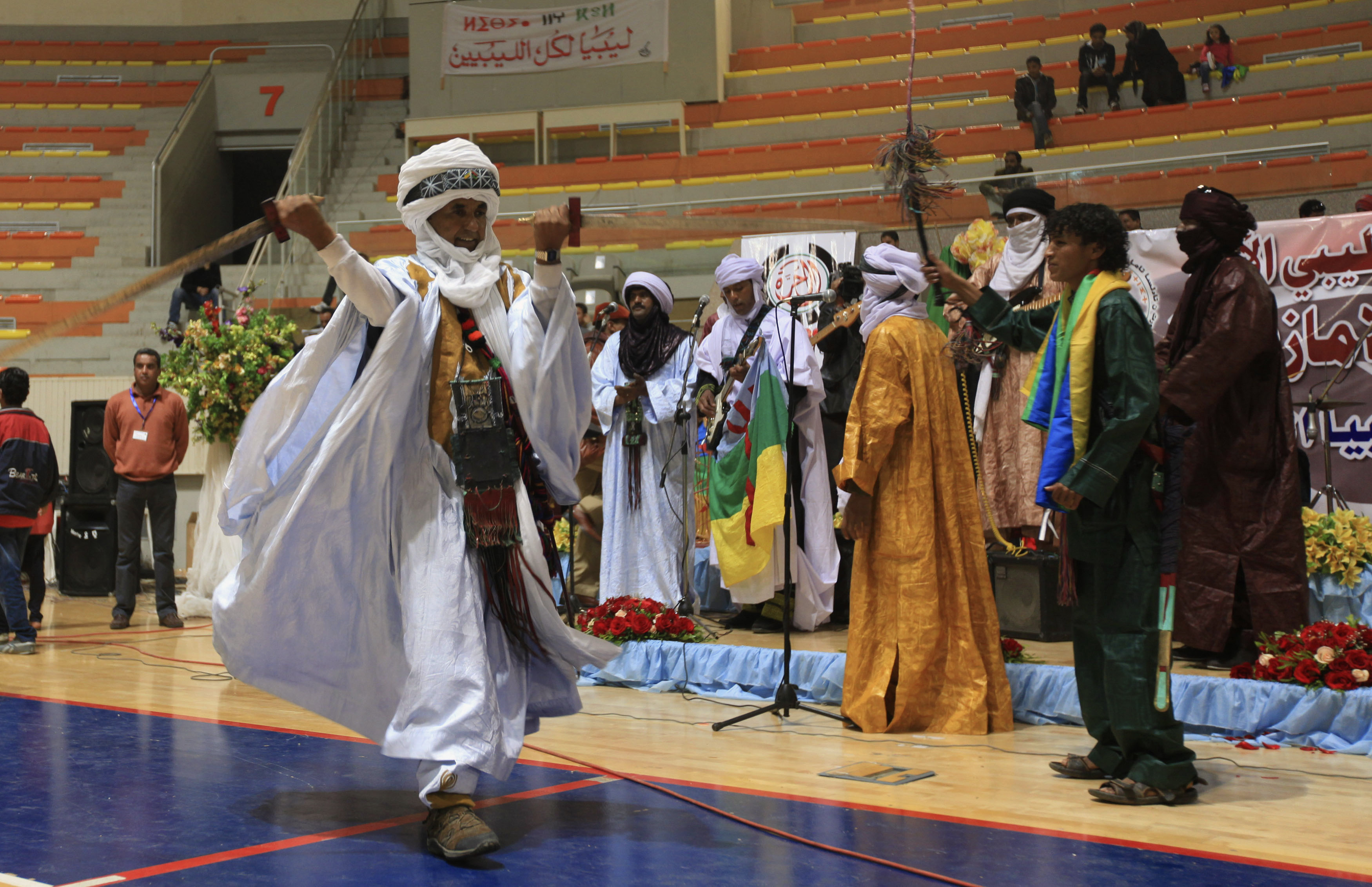 Band Tande, a group from southern Libya, participate in a festival featuring ethnic Amazigh songs in the city of Benghazi [File: Esam al-Fetori/Reuters]