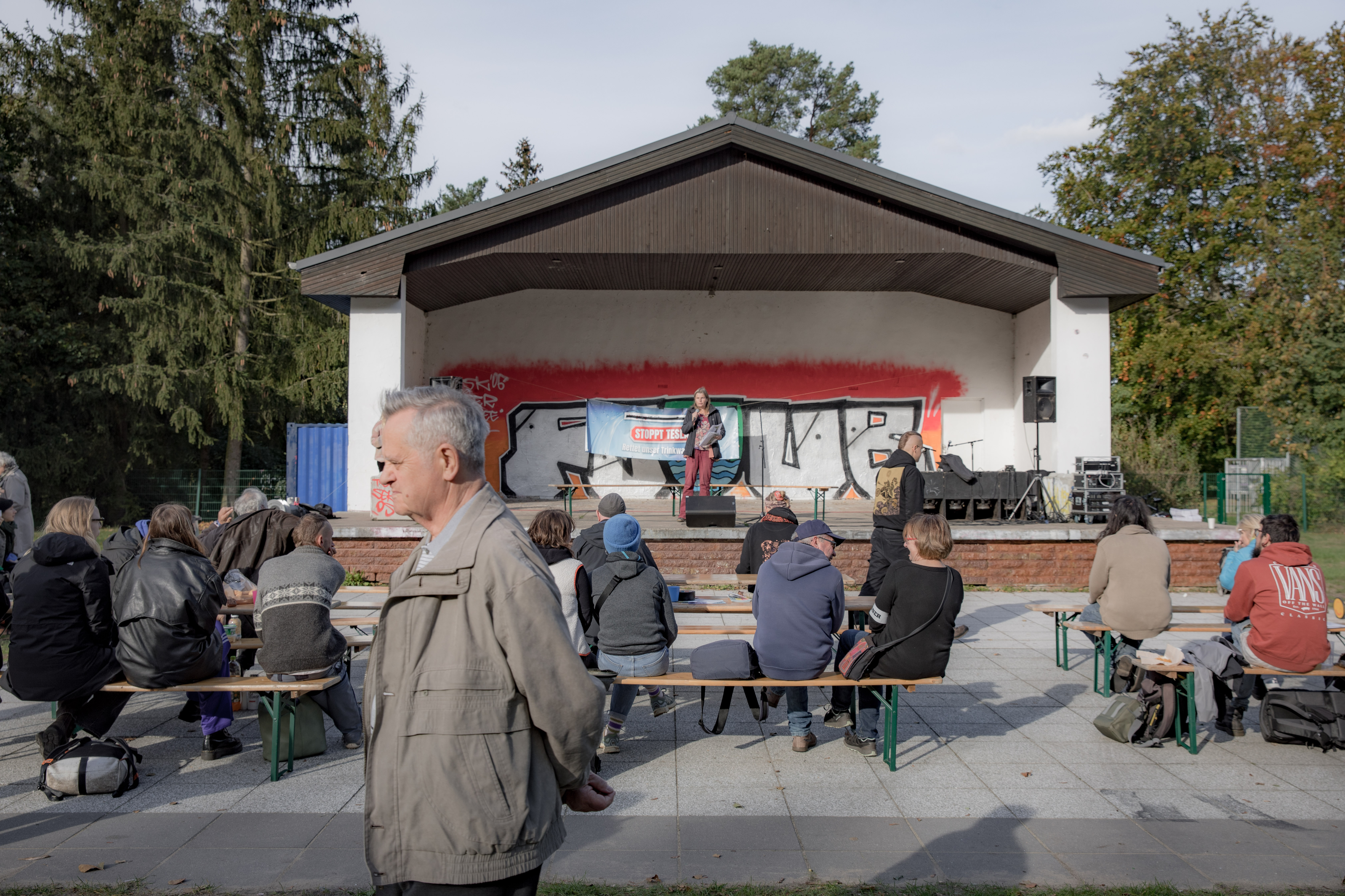A public initiative by the Grunheide community, where residents and activists gather to raise awareness and advocate for the preservation of the forest and its vital water resources