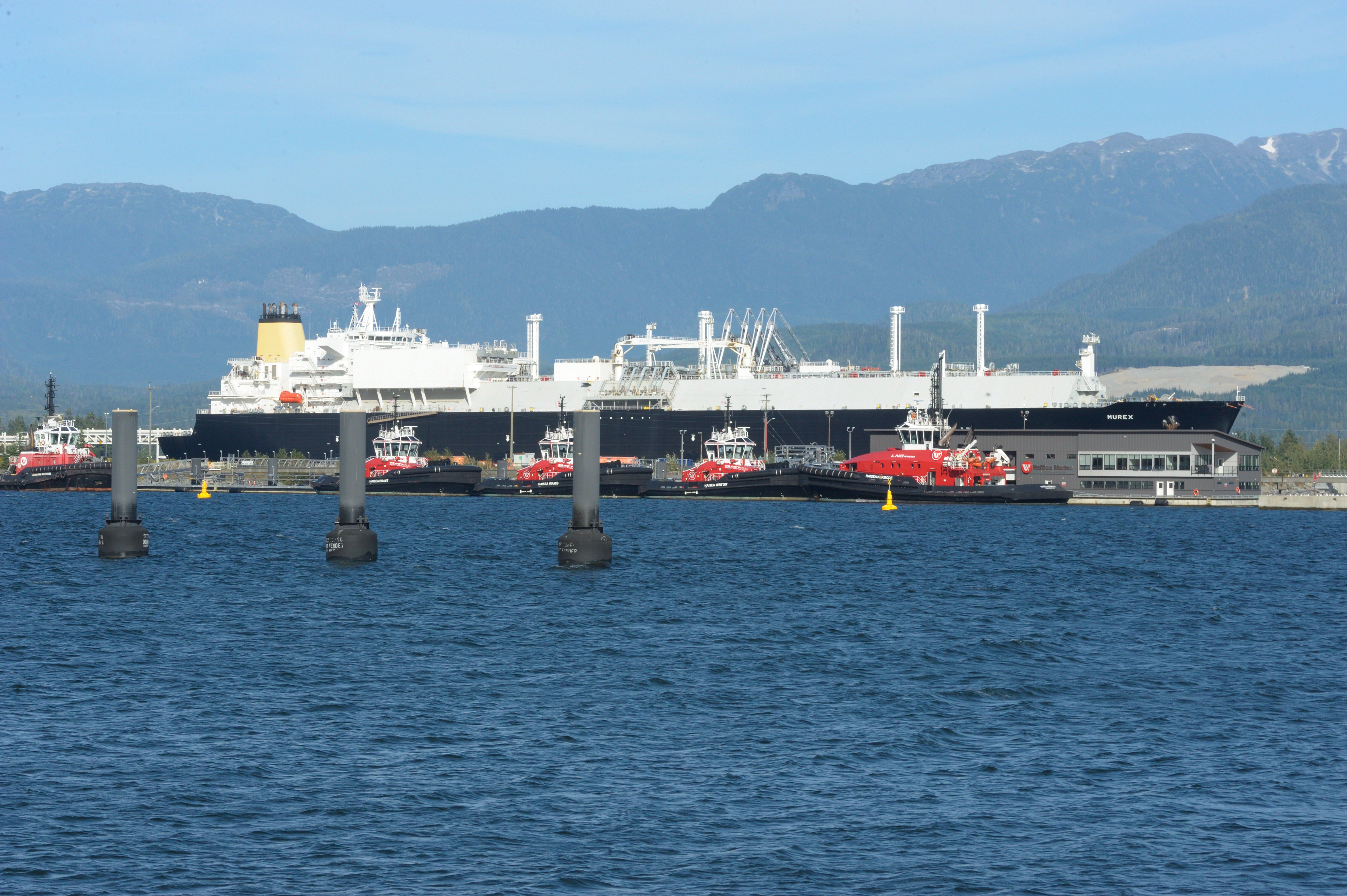 An LNG tanker at berth in Kitimat, B.C.
