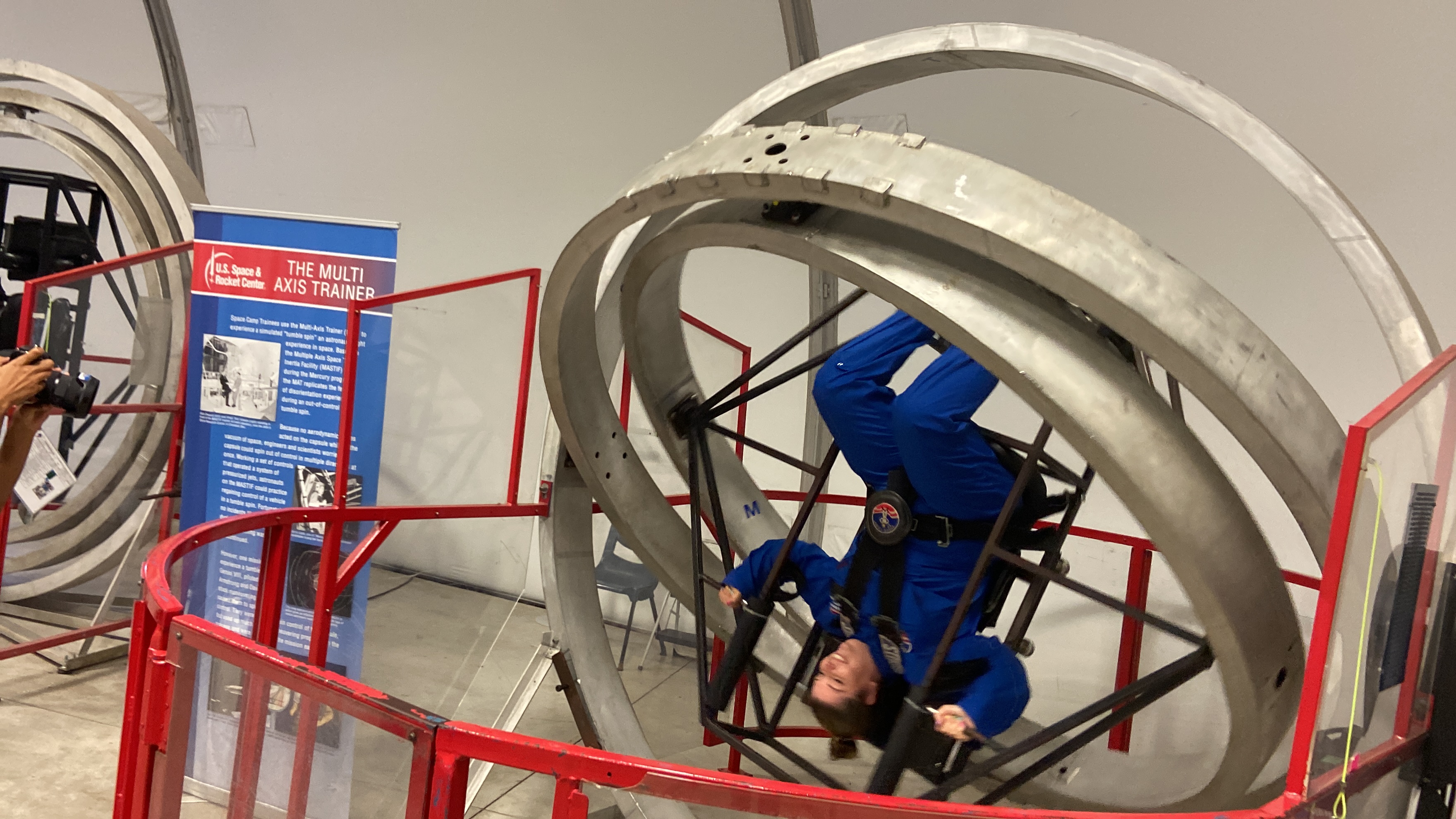 At adult Space Camp, Stephanie Hamilton was excited to experience the multi axis trainer, which simulates a tumble spin (but leaves out the nausea) [Courtesy of Stephanie Hamilton]