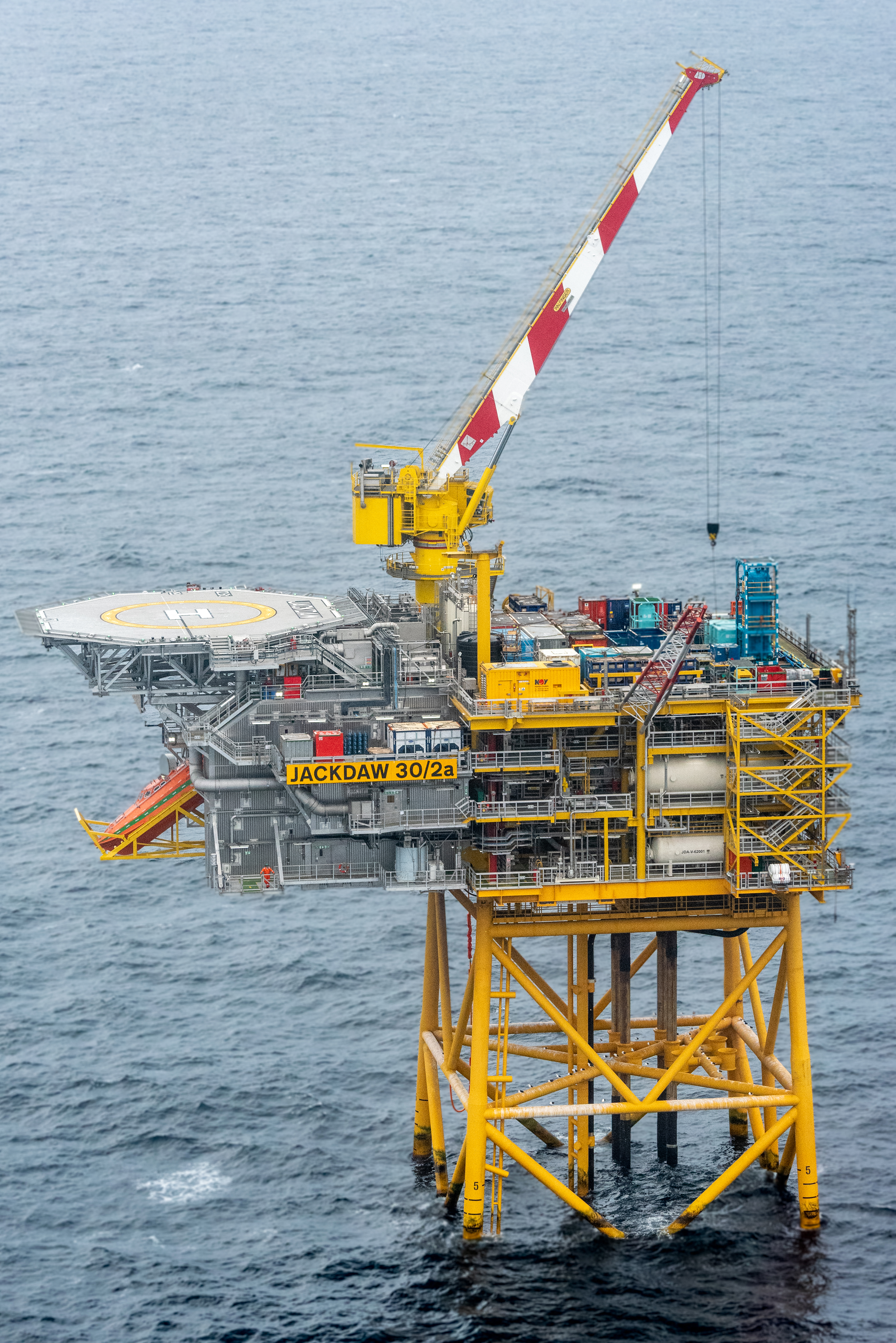 A gas production platform in the sea.