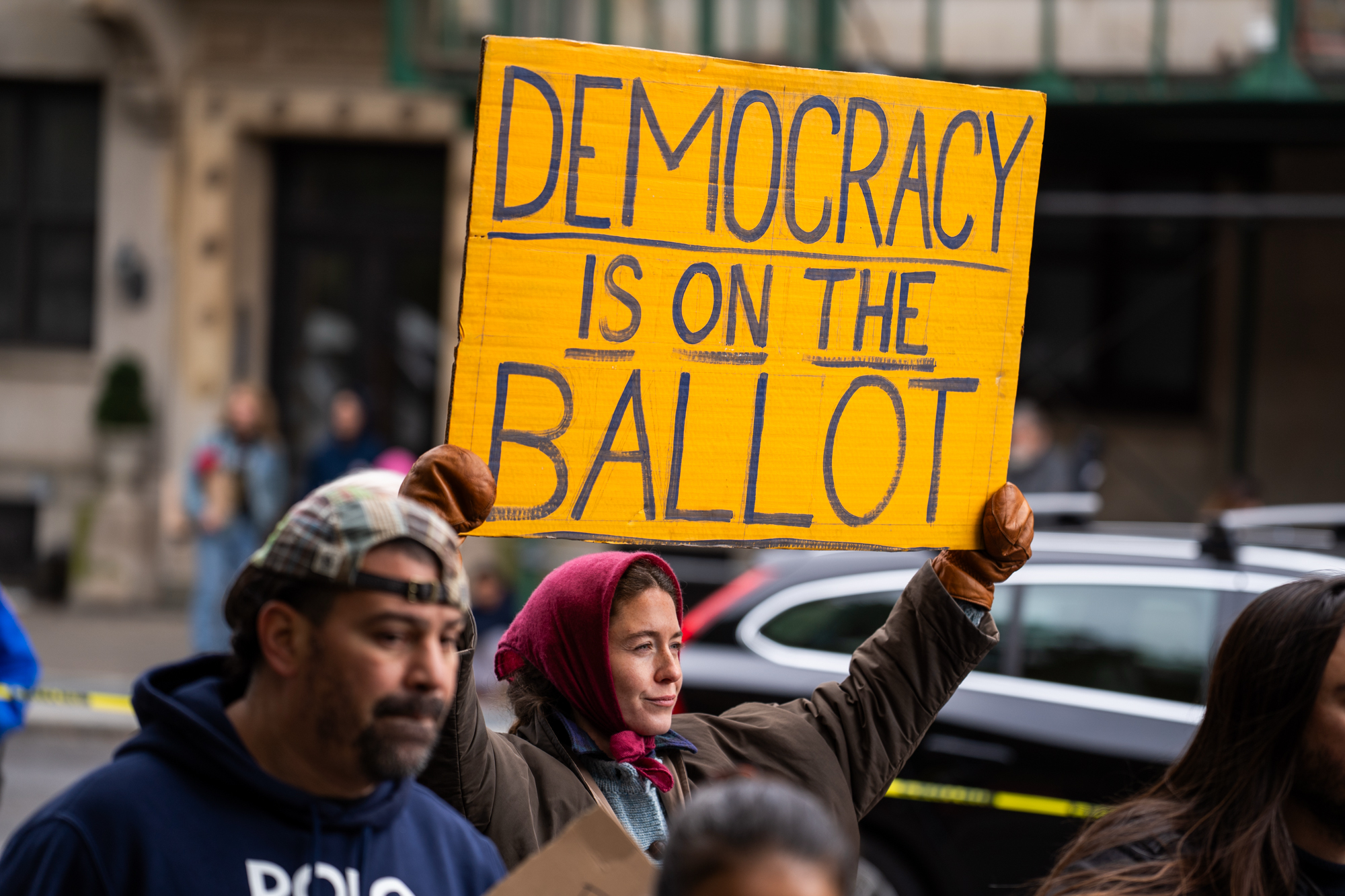 Protesters gather for a "No Kings" rally on Saturday, Oct. 17, 2026, in New York. (AP Photo/Madison Swart)