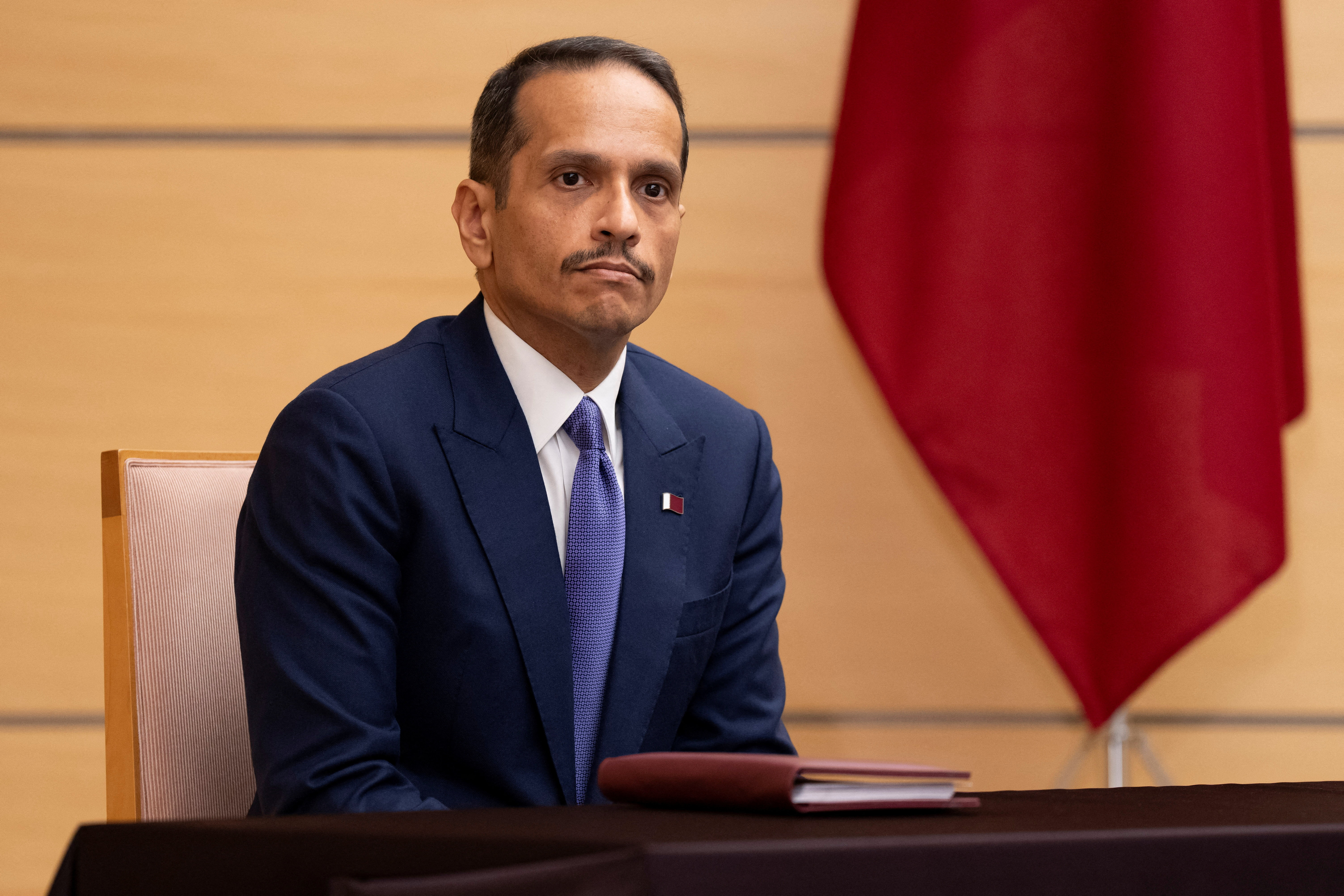 Qatar's Prime Minister and Foreign Minister Sheikh Mohammed bin Abdulrahman bin Jassim Al-Thani waits for Japan's Prime Minister Sanae Takaichi before their meeting at the prime minister's office in Tokyo on October 2, 2026. YUICHI YAMAZAKI/Pool via REUTERS