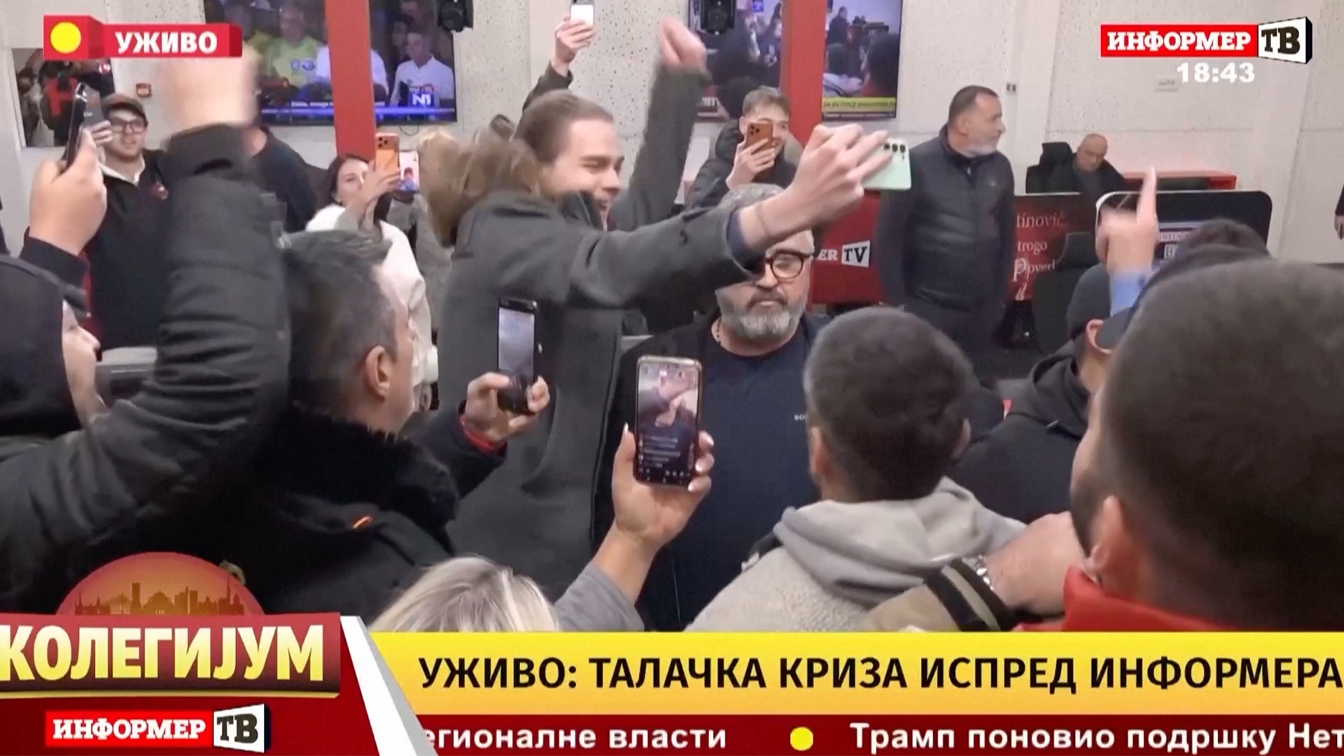 Serbians stormed a TV studio and confronted its editor-in-chief after a student-led protest movement swept into power during national elections.